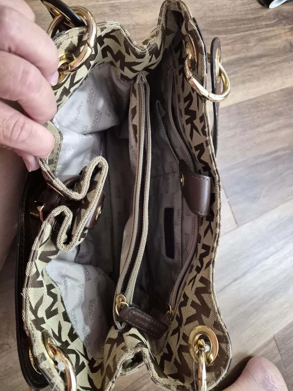 Michael Kors Brown Logo Drawstring Tote